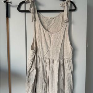 La Hearts Light Beige Tie-Shoulder Linen-Blend Mini Dress